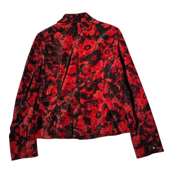 Vtg Y2K Jones New York Red Black Cotton Blend Velour Heavy Button Up Shirt Sz 6 - Picture 2 of 4